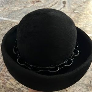 Vintage late 50/early 60s black velour hat. Christian Dior.